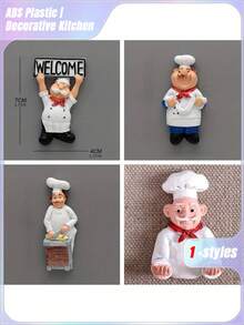 SHEIN 4-teiliges Set, Küchen-Chef-Kühlschrankmagnet, Cartoon-Kühlschrankmagnet, 3D-Magnetaufkleber, Kühlschrank-Dekoration, süße Artikel, Küchen-Dekorationsserie, Heimdekoration, Raumdekoration, Valentinstag Geburtstagsgeschenk, Valentinstag Hochzeit, Aufbewahrungsbehälter - Weiss - Übersicht 6