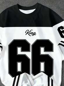 SHEIN EZwear 休闲简约数字66印花圆领宽松女式T恤 - 彩色 - 查看 2