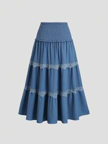 Sweetra Women's New Design Sense High Street Elegant Sexy Slim Fit Elegant Vacation Versatile Comfortable Flared Hem Blue Skirt, Spring/Summer - Blue - View 2