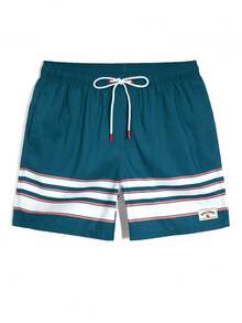 Horizaway 男士夏季度假条纹抽绳腰斜插口袋透气沙滩短裤 - 藍色 - 查看 4