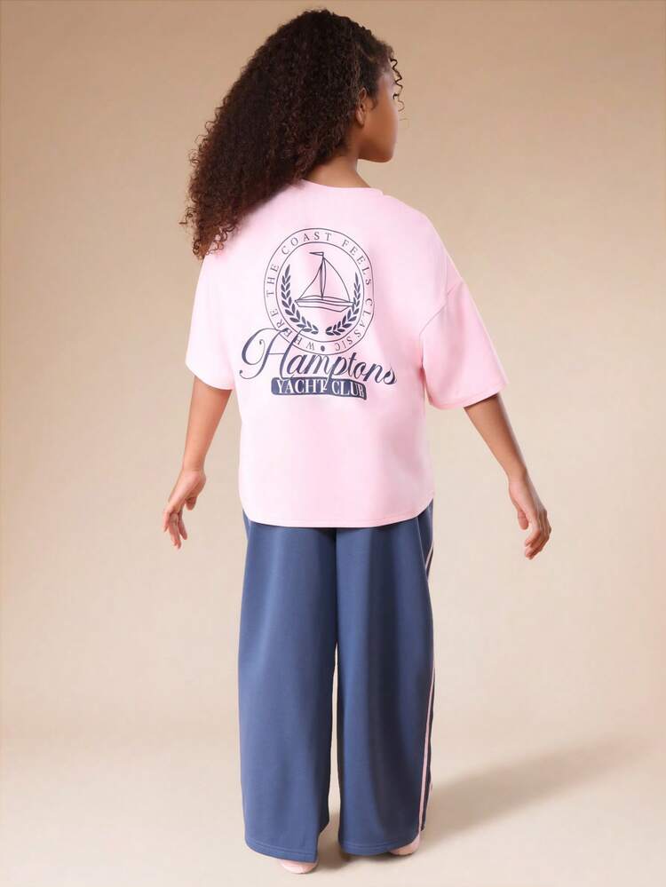 Oversized T-Shirt And Wide Leg Pants Set With Print