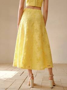 MOTF PREMIUM WOMEN'S HIGH WAIST LOOSE A-LINE HOLLOW OUT EMBROIDERY SKIRT, ELEGANT AND SLIMMING, SUMMER - Yellow - View 4