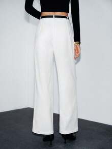 Lumivelle Women's White Casual Loose Straight Leg Pants With Self-Tie Belt, Spring/Summer Pants With Pockets White Pants For Women - White - View 2