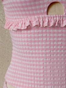 Swim Mod Dam baddräkt med rutigt tryck, volangkant och topp med trekantsunderdelar, tankini - Svart - Visa 3