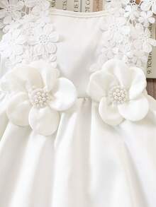 少女公主花童风格白色贴花优雅无袖连衣裙 - 白色 - 查看 6
