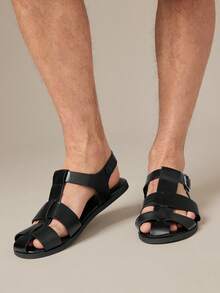 SHUZIA Dép xăng đan nam cao cấp bằng da giả màu đen kiểu ngư dân – Hỗ trợ quai sau, thiết kế quai rộng và thoải mái suốt cả ngày. - màu đen - Xem 4