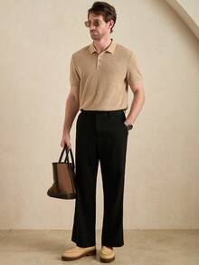 Core Aspect 男士Polo衫，针织钩编面料，卡其色Polo衫，休闲Polo衫，纽扣Polo衫，适合日常外出、朋友聚会、休闲周末穿着，是送给男友或丈夫的绝佳礼物，INS热销Polo衫 - 卡其色 - 查看 4