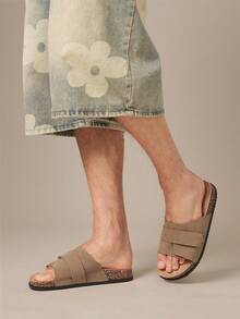 SHUZIA #QuietLuxury 男士单带可调节麂皮灰褐色鞋垫拖鞋 – 简约、百搭、舒适 - 米色 - 查看 5