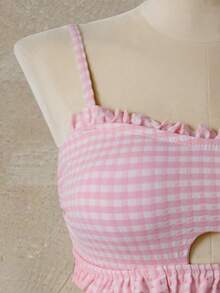 Swim Mod Dam baddräkt med rutigt tryck, volangkant och topp med trekantsunderdelar, tankini - Svart - Visa 9