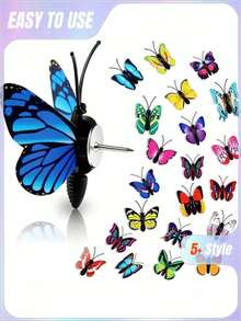 SHEIN Set de 10/20/30 piezas de chinchetas con mariposas de simulación de colores aleatorios, adecuadas para decorar tableros de fotos o tableros de anuncios - Multicolor - Ver 2