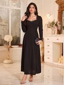Modelyn Sexy Cinched Waist Flared Long Dress For Women, Black - Black - View 5