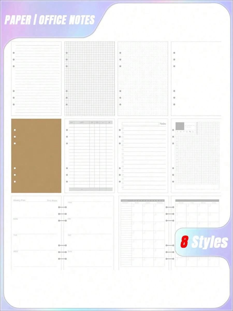 A5 45 Sheets Refill Papers,6 Holes Binder Notebook Inner Paper,Weekly/Monthly/Blank Planner Journal Notebook Parts - White - View 1