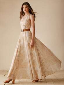 MOTF PREMIUM WOMEN'S ELEGANT WAIST CINCHED HALTER DRESS, SUITABLE FOR SUMMER VACATION - Yellow - View 7