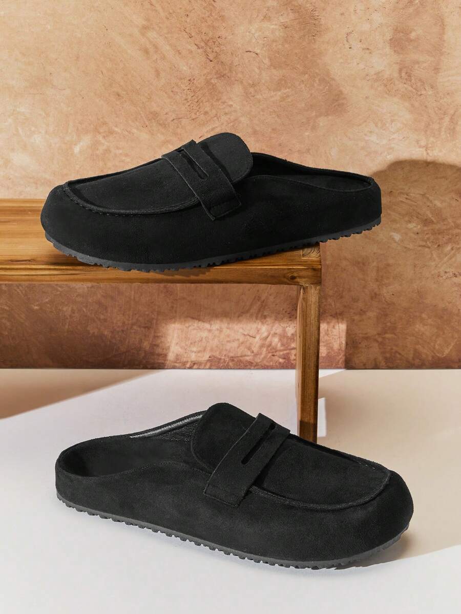 SHUZIA 男士黑色绒面革套脚乐福鞋 – 柔软鞋垫，简约便士带设计，轻松打造日常造型 - 黑色 - 查看 1