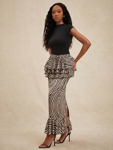 NYA SZN 高腰鱼尾裙摆层叠荷叶边裙，黑色米色可选，适合节日、假日、冬季、春季、夏季活动、派对等场合，女士服装 - 彩色 - 查看 5