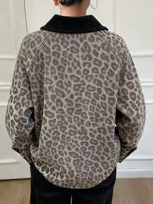 DAZY Women's Leopard Print Denim Button Jacket - Brown - View 5