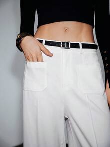 Lumivelle Women's White Casual Loose Straight Leg Pants With Self-Tie Belt, Spring/Summer Pants With Pockets White Pants For Women - White - View 3