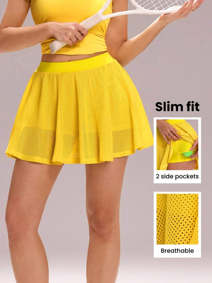 Sovereign Charm Women's Casual Sports Solid Color Breathable Mini Skirt - Yellow - View 1