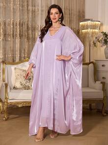 SHEIN Elenzya 2件套女士纯色优雅砖纹图案套装 - 淡紫色 - 查看 7