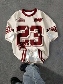 SHEIN EZwear 休闲简约圆领短袖宽松女式T恤，印有数字23图案 - 彩色 - 查看 5