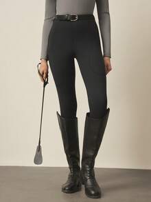 With My Calm With My Calm Women's Elastic Riding Pants - Tight Fit Long Training Leggings With Side Pockets - Black - View 1