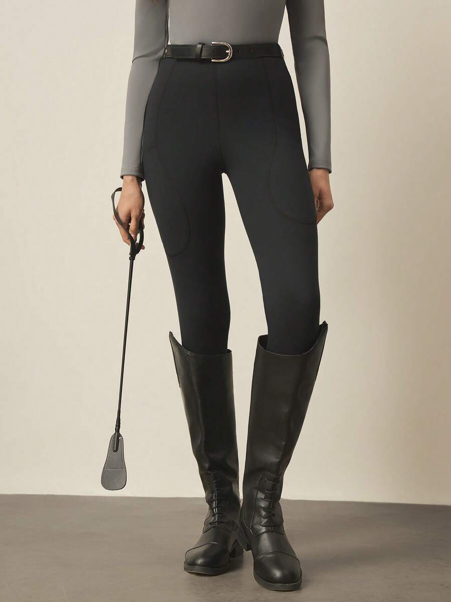 With My Calm With My Calm Women's Elastic Riding Pants - Tight Fit Long Training Leggings With Side Pockets - Black - View 1