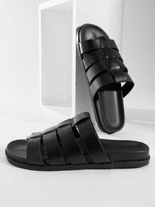 SHUZIA #UrbanBeach 男士多带渔夫高级人造革黑色鞋垫拖鞋 – 从游艇甲板到城市街区，每一步都充满自信。 - 黑色 - 查看 5