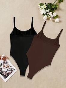 SHEIN EZwear 女士休闲吊带连体裤两件套，适合夏季穿着 - 彩色 - 查看 2