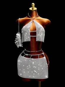 Mistrie Damen elegantes silbernes metallisches glänzendes Badeanzug-Set, Damen Badeanzug-Set, 26ss Neue Strandparty Urlaubsbademode, Sommer 2026 Sommeroutfits für Damen Strandkleid Strandoutfits für Damen Elegante Lässig Sommer Urlaubsoutfits Urlaubsoutfits für Damen Bademode Badeanzüge für Damen Urlaub Boho Sexy Einfarbig Kariert Gestreift Lässig Futuristisch Outfit Strass Kleidung Leuchtend Outfit für Damen Glitzer Outfit Diamantkleid - Silber - Übersicht 2