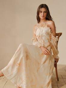 MOTF PREMIUM 优雅荷叶边立体花卉连衣裙 - 黃色 - 查看 7