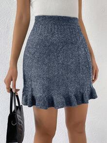 Xyvia Vintage College Style Ruffled Hem Knit Skirt, Autumn/Winter - Blue - View 6