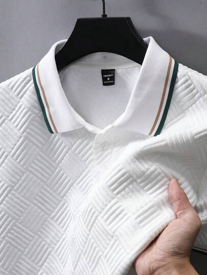 Manfinity CasualCool 男士纯色提花罗纹领 Polo 衫