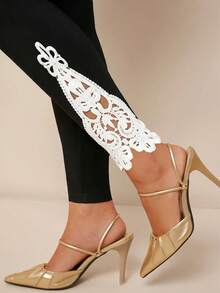 SHEIN PETITE CURVE Enfärgade leggings med resår i midjan för kvinnor - Svart och Vitt - Visa 6