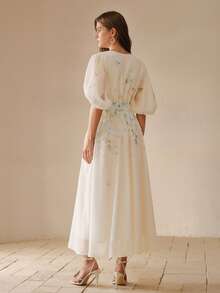 MOTF PREMIUM FLORAL PRINT PUFF SLEEVE DRESS - Apricot - View 3