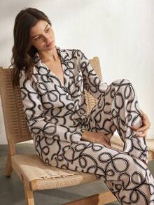 Ocili 舒适纯棉条纹女士睡衣套装 - 卡其色 - 查看 6