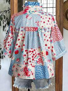 Linhara Plus Size Ditsy Floral Shirt, Comfortable, Elegant, Suitable For Vacation, Party, Flattering, Versatile, Delicate Design - Multicolor - View 2