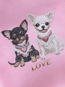 PETSIN 1pc Cat/Dog Universal Clothes, Spring New Style Cute Printed Love Puppy Clothing, Pink Rhinestone Soft Pet Top - Pink - View 3