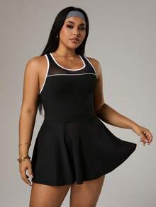 Rhythm Era Đầm thể thao cỡ lớn dành cho nữ với các mảng phối màu tương phản và quần short lưới, phù hợp cho trang phục thường ngày, chạy bộ, yoga, tập gym, tennis, golf, mùa xuân/hè. - màu đen - Xem 5