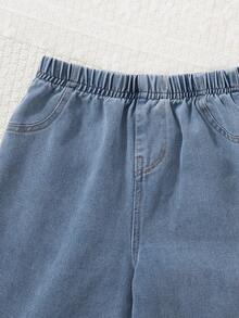 Sparklyn 2pcs/Set Big Girls' Spring/Autumn Striped Long Sleeve Shirt & Loose Light Blue Denim Jeans, Sweet Casual Outfit For Daily Wear - Blue - View 8