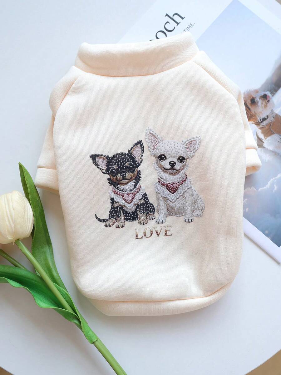 PETSIN 1件猫狗通用衣服,可爱印花小狗套头衫,春季新款舒适两脚套头衫,适合小型犬作为休闲运动服 - 米色 - 查看 1