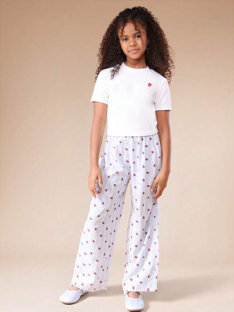 Short Sleeve Tee With Strawberry Print Pants