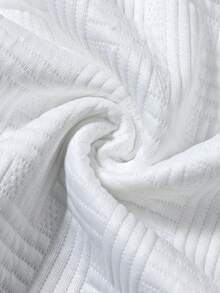 EGENSIO 男士纹理纯色刺绣口袋圆领休闲短袖T恤 - 白色 - 查看 4