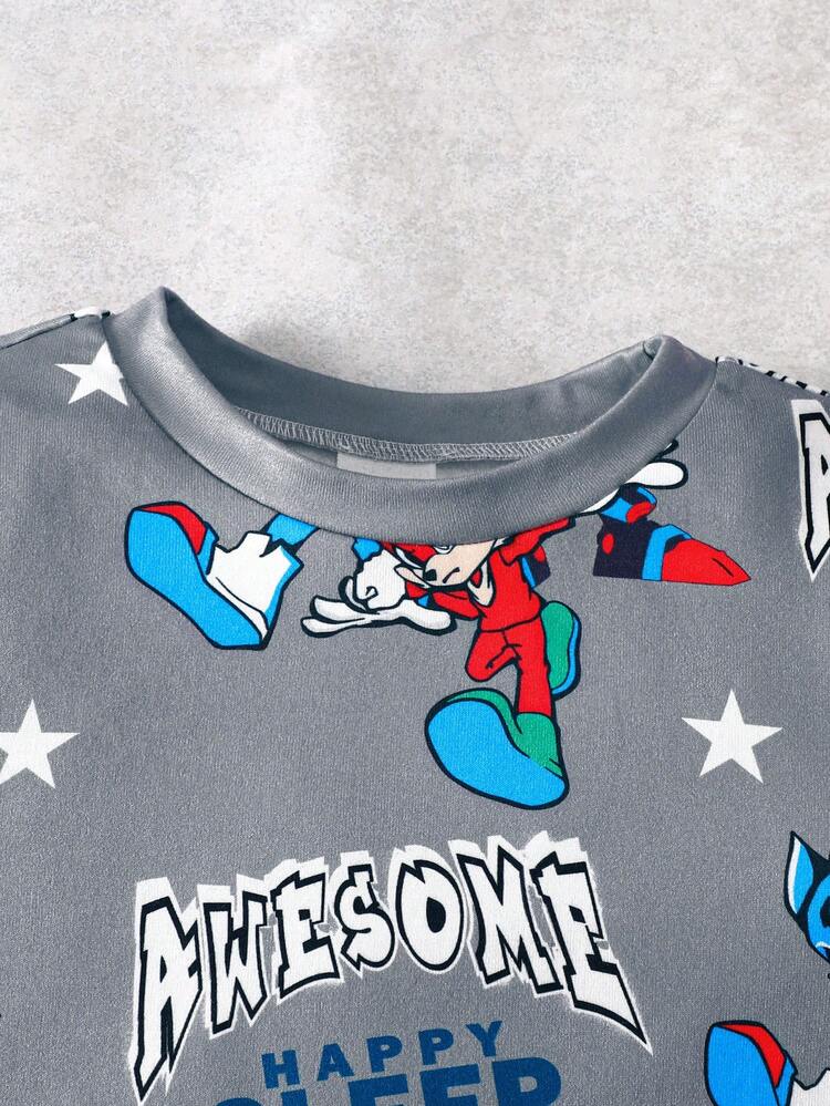 2pcs/Set Boys' Casual Doraemon Graphic Short Sleeve Tee And Shorts Pajama Set, Stretchy Knit Comfortable Soft Loungewear For Summer - Grey - View 4