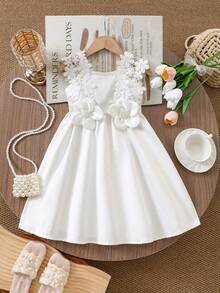 少女公主花童风格白色贴花优雅无袖连衣裙 - 白色 - 查看 7