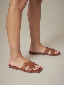 SHUZIA 女士优雅舒适耐穿镂空平底凉鞋 - 紫紅色 - 查看 4