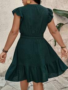 EMERY ROSE Plus Size Women's Cutout Floral Cake Mulberry Pleat Summer Dress - Green - View 2