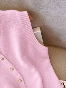 Franclia 女士优雅简约法式时尚百搭优雅前扣针织背心 - 淺粉色 - 查看 4