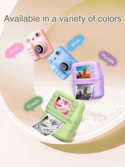 Teckwe 即时打印相机，2.4英寸高清屏幕，双摄像头可拍摄30万像素高清照片，支持1080P视频录制，内置MP3播放器和趣味游戏 | 包含打印纸和挂绳 | 多种颜色可选 | 适合作为节日/生日礼物送给男孩女孩 | 圣诞节 | 儿童节礼物（1300mAh电池，注意：小型相机无法使用黑白打印纸。）