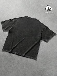 Manfinity EMRG 男士落肩短袖宽松休闲时尚圆领T恤，夏季 - 黑色 - 查看 2