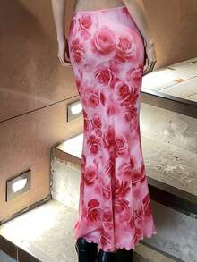 EMERY ROSE Women's Floral Print Elegant Mermaid Skirt - Pink - View 2